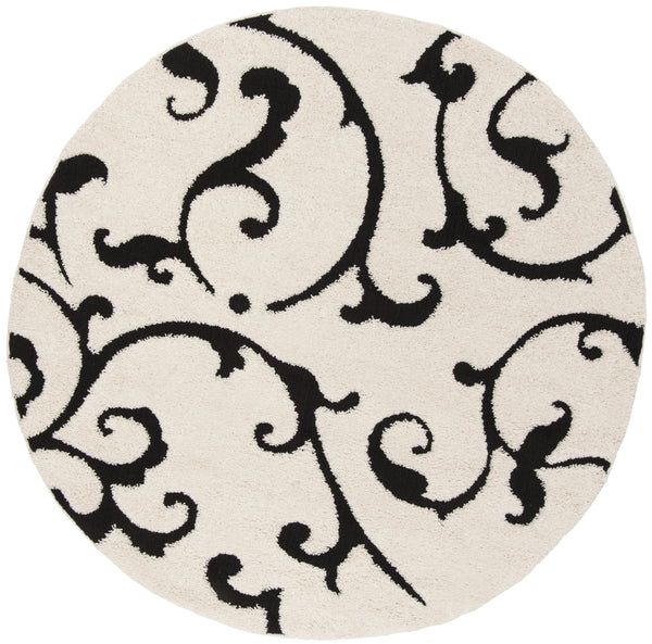 Safavieh Florida Plush Round Shag Rug Ivory And Black Flokati-Inspired Deep Pile Power-Loomed Luxury 8'-0" x 8'-0" SG476-1290-8R