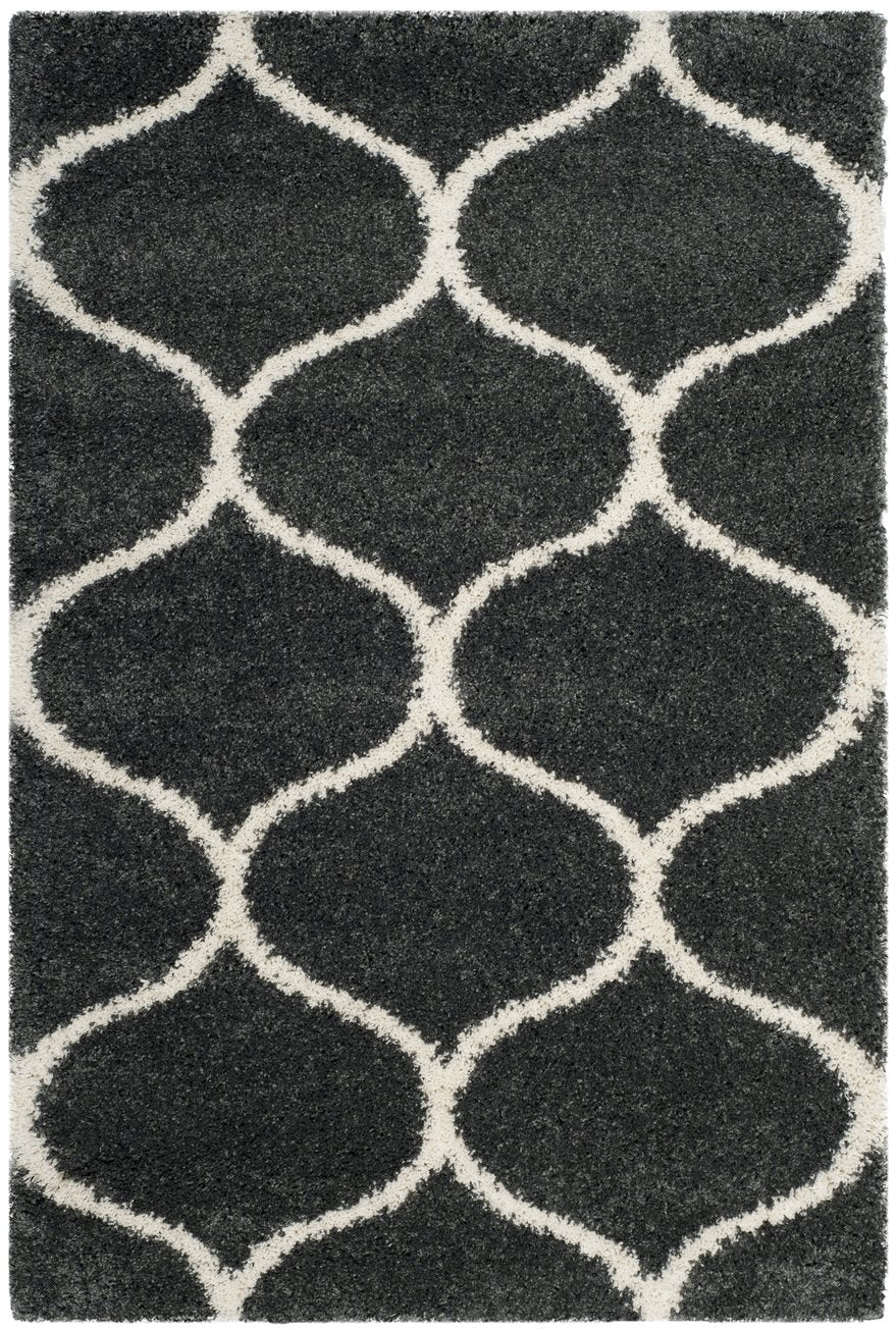 Safavieh Hudson Shag Area Rug - Plush Geometric Design For Modern Living Spaces, Soft & Durable Quality Dark Grey ,Ivory Polypropylene Sgh280g-8sq