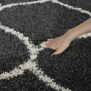 Safavieh Hudson Shag Area Rug - Plush Geometric Design For Modern Living Spaces, Soft & Durable Quality Dark Grey ,Ivory Polypropylene Sgh280g-8sq