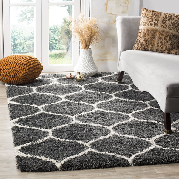 Safavieh Hudson Shag Area Rug - Plush Geometric Design For Modern Living Spaces, Soft & Durable Quality Dark Grey ,Ivory Polypropylene Sgh280g-8sq