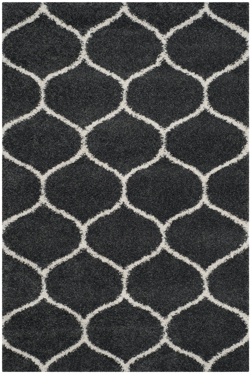 Safavieh Hudson Shag Area Rug - Plush Geometric Design For Modern Living Spaces, Soft & Durable Quality Dark Grey ,Ivory Polypropylene Sgh280g-8sq