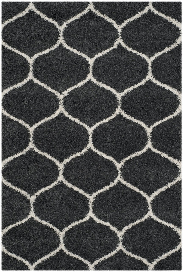 Safavieh Hudson Shag Area Rug - Plush Geometric Design For Modern Living Spaces, Soft & Durable Quality Dark Grey ,Ivory Polypropylene Sgh280g-8sq