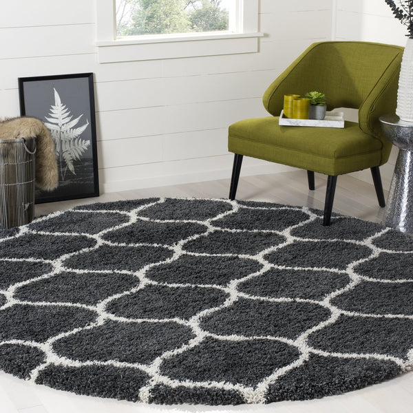 Safavieh Hudson Shag Area Rug - Plush Geometric Design For Modern Living Spaces, Soft & Durable Quality Dark Grey ,Ivory Polypropylene Sgh280g-8sq