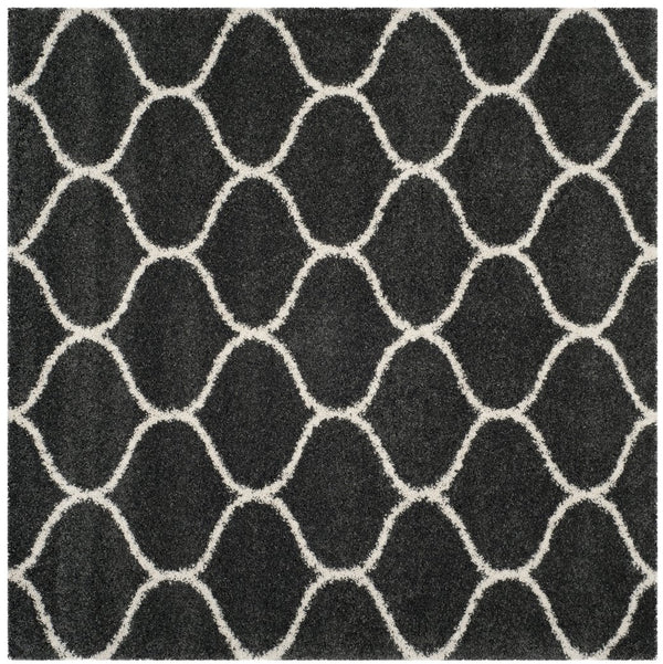 Safavieh Hudson Shag Area Rug - Plush Geometric Design For Modern Living Spaces, Soft & Durable Quality Dark Grey ,Ivory Polypropylene Sgh280g-8sq