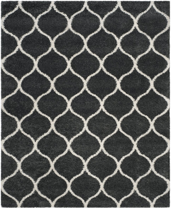 Safavieh Hudson Shag Area Rug - Plush Geometric Design For Modern Living Spaces, Soft & Durable Quality Dark Grey ,Ivory Polypropylene Sgh280g-8sq