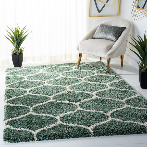 Safavieh Hudson Plush Shag Round Rug In Light Green Ivory — Flokati Texture, 1.75" Pile, Durable Power-Loomed Quality 4'-0" x 4'-0" SGH280X-4R