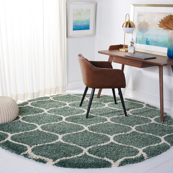 Safavieh Hudson Plush Shag Round Rug In Light Green Ivory — Flokati Texture, 1.75" Pile, Durable Power-Loomed Quality 4'-0" x 4'-0" SGH280X-4R