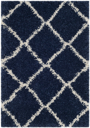 Safavieh Hudson Plush Round Shag Rug Navy And Ivory Diamond Trellis — Thick Power-Loomed Turkish Pile Cozy Underfoot 4'-0" x 4'-0" SGH281C-4R