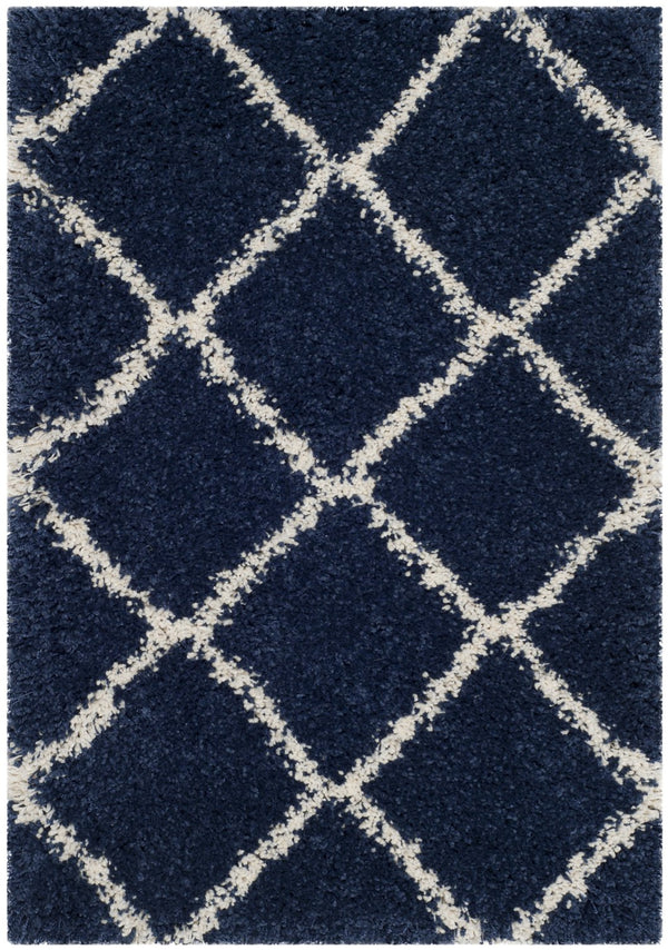 Safavieh Hudson Plush Round Shag Rug Navy And Ivory Diamond Trellis — Thick Power-Loomed Turkish Pile Cozy Underfoot 4'-0" x 4'-0" SGH281C-4R