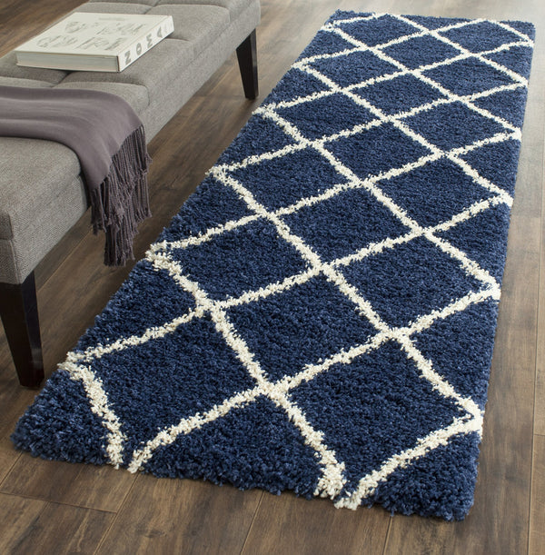 Safavieh Hudson Plush Shag Square Rug Navy Ivory — Flokati-Style 1.75" Pile, Stain-Resistant Power-Loomed Turkish Craftsmanship 4'-0" x 4'-0" SGH281C-4SQ