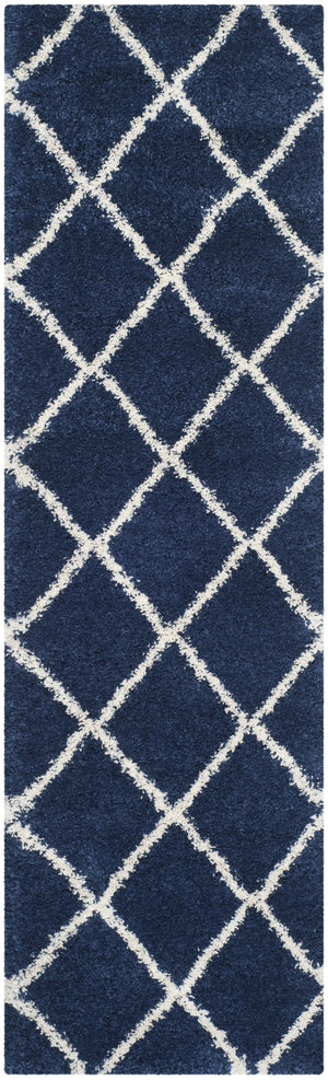 Safavieh Hudson Plush Round Shag Rug Navy And Ivory Diamond Trellis — Thick Power-Loomed Turkish Pile Cozy Underfoot 4'-0" x 4'-0" SGH281C-4R