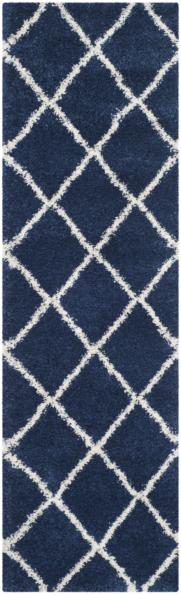 Safavieh Hudson Plush Round Shag Rug Navy And Ivory Diamond Trellis — Thick Power-Loomed Turkish Pile Cozy Underfoot 4'-0" x 4'-0" SGH281C-4R