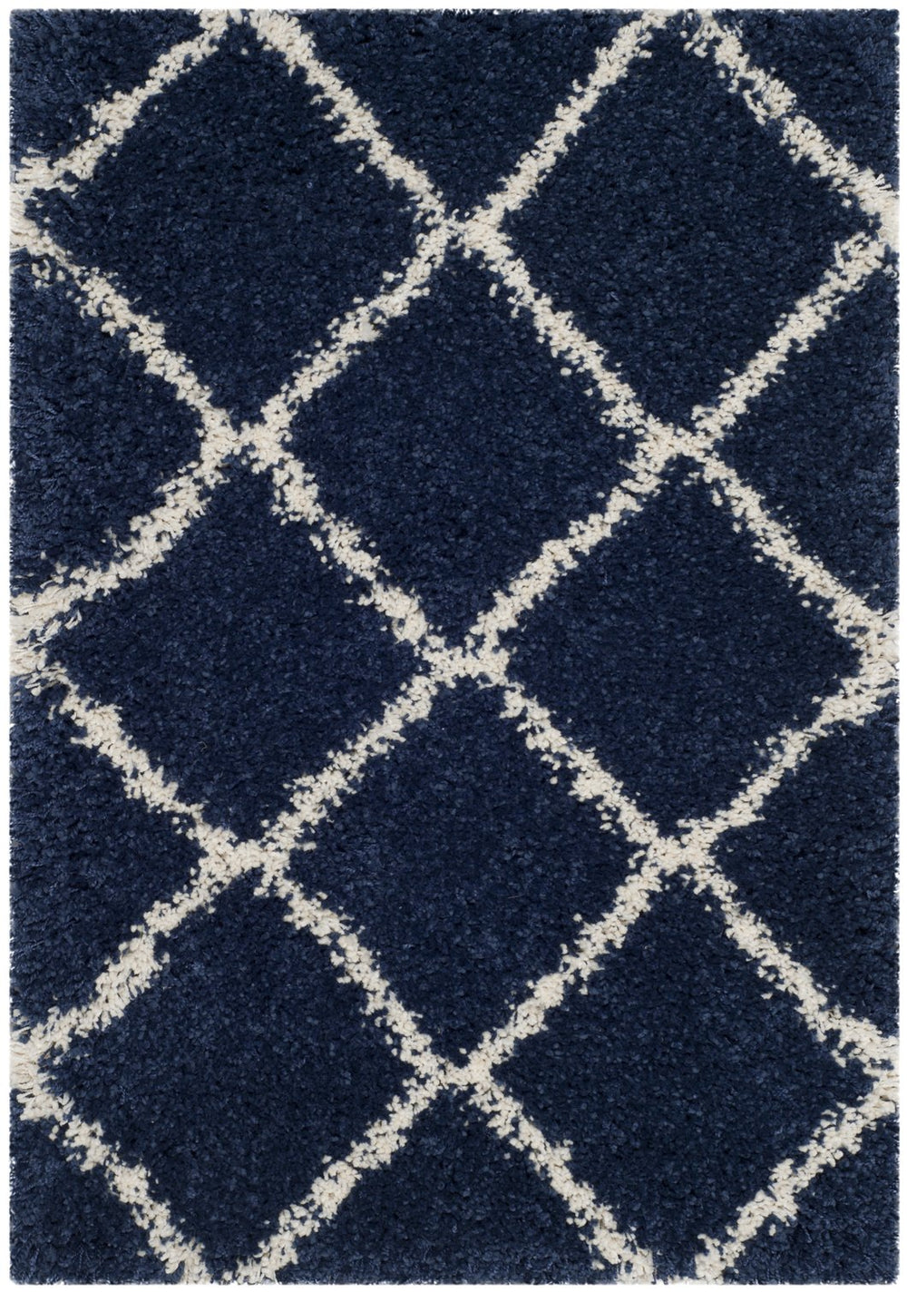 Safavieh Hudson Plush Shag Square Rug Navy Ivory — Flokati-Style 1.75" Pile, Stain-Resistant Power-Loomed Turkish Craftsmanship 4'-0" x 4'-0" SGH281C-4SQ