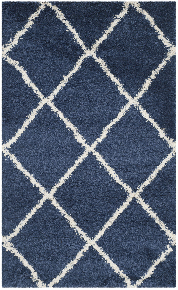 Safavieh Hudson Plush Round Shag Rug Navy And Ivory Diamond Trellis — Thick Power-Loomed Turkish Pile Cozy Underfoot 4'-0" x 4'-0" SGH281C-4R