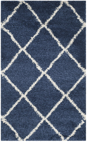 Safavieh Hudson Plush Shag Square Rug Navy Ivory — Flokati-Style 1.75" Pile, Stain-Resistant Power-Loomed Turkish Craftsmanship 4'-0" x 4'-0" SGH281C-4SQ