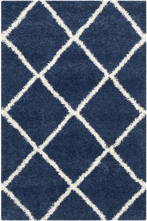 Safavieh Hudson Plush Round Shag Rug Navy And Ivory Diamond Trellis — Thick Power-Loomed Turkish Pile Cozy Underfoot 4'-0" x 4'-0" SGH281C-4R