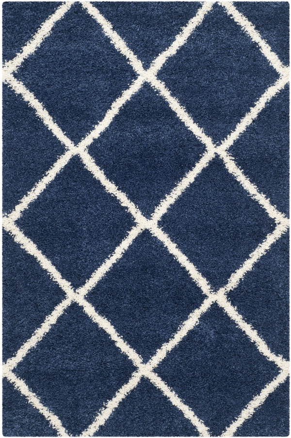 Safavieh Hudson Plush Shag Square Rug Navy Ivory — Flokati-Style 1.75" Pile, Stain-Resistant Power-Loomed Turkish Craftsmanship 4'-0" x 4'-0" SGH281C-4SQ