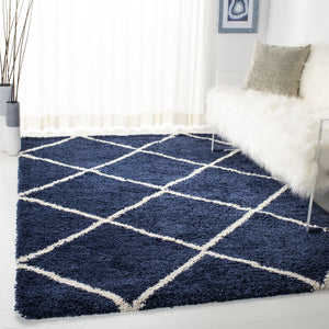 Safavieh Hudson Plush Round Shag Rug Navy And Ivory Diamond Trellis — Thick Power-Loomed Turkish Pile Cozy Underfoot 4'-0" x 4'-0" SGH281C-4R