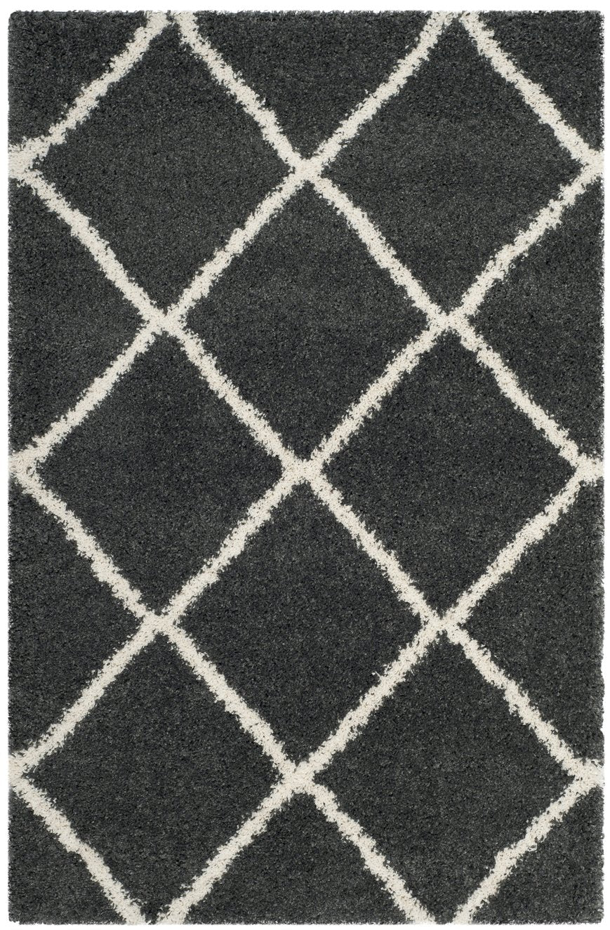 Safavieh Hudson Shag Area Rug - Luxurious Turkish Design With Plush Texture And Timeless Diamond Pattern Dark Grey ,Ivory Polypropylene Sgh281g-8sq
