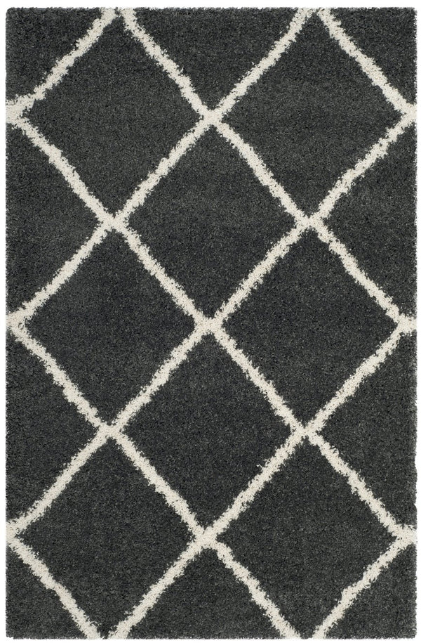 Safavieh Hudson Shag Area Rug - Luxurious Turkish Design With Plush Texture And Timeless Diamond Pattern Dark Grey ,Ivory Polypropylene Sgh281g-8sq