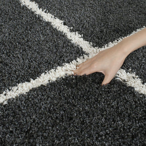 Safavieh Hudson Shag Area Rug - Luxurious Turkish Design With Plush Texture And Timeless Diamond Pattern Dark Grey ,Ivory Polypropylene Sgh281g-8sq