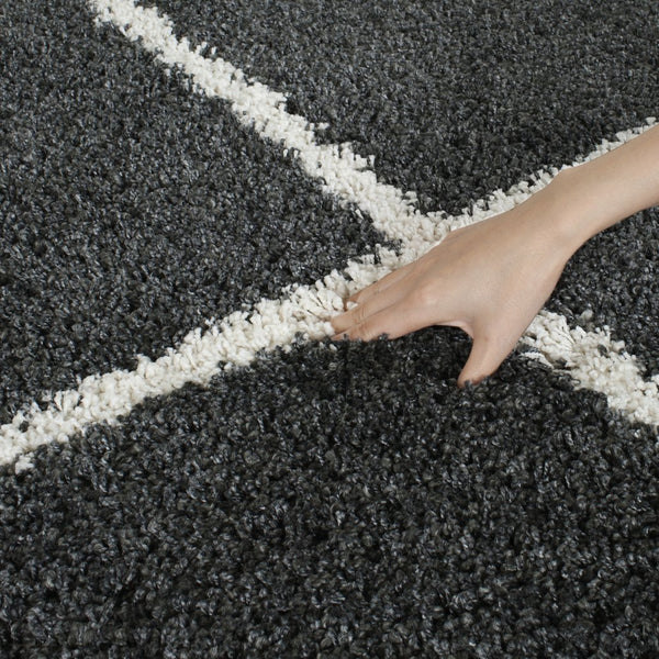 Safavieh Hudson Shag Area Rug - Luxurious Turkish Design With Plush Texture And Timeless Diamond Pattern Dark Grey ,Ivory Polypropylene Sgh281g-8sq