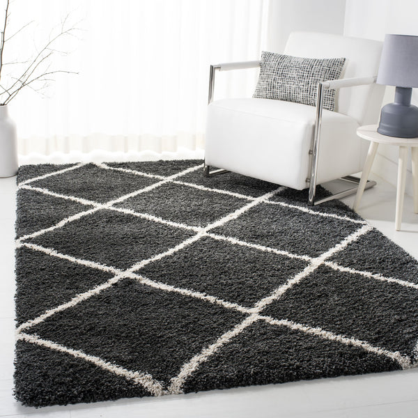 Safavieh Hudson Shag Area Rug - Luxurious Turkish Design With Plush Texture And Timeless Diamond Pattern Dark Grey ,Ivory Polypropylene Sgh281g-8sq