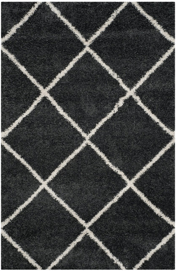 Safavieh Hudson Shag Area Rug - Luxurious Turkish Design With Plush Texture And Timeless Diamond Pattern Dark Grey ,Ivory Polypropylene Sgh281g-8sq