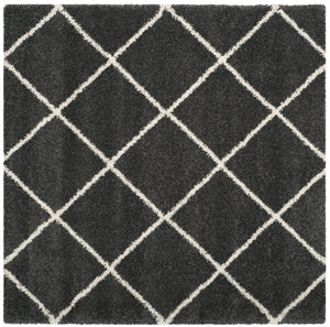 Safavieh Hudson Shag Area Rug - Luxurious Turkish Design With Plush Texture And Timeless Diamond Pattern Dark Grey ,Ivory Polypropylene Sgh281g-8sq