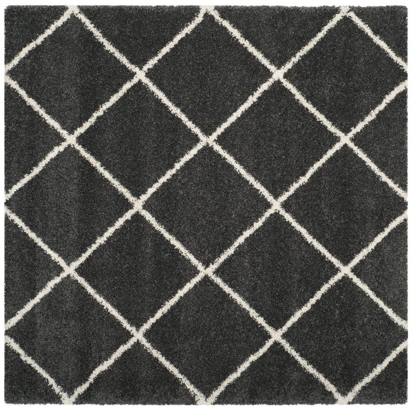 Safavieh Hudson Shag Area Rug - Luxurious Turkish Design With Plush Texture And Timeless Diamond Pattern Dark Grey ,Ivory Polypropylene Sgh281g-8sq