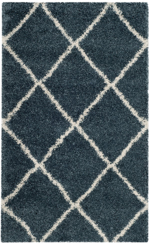 Safavieh Hudson Plush Shag Flokati Round Rug In Slate Blue And Ivory — Soft High-Pile Polypropylene, Turkish Crafted 4'-0" x 4'-0" SGH281L-4R