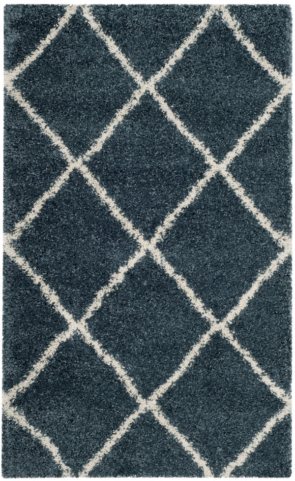 Safavieh Hudson Plush Shag Flokati Round Rug In Slate Blue And Ivory — Soft High-Pile Polypropylene, Turkish Crafted 4'-0" x 4'-0" SGH281L-4R