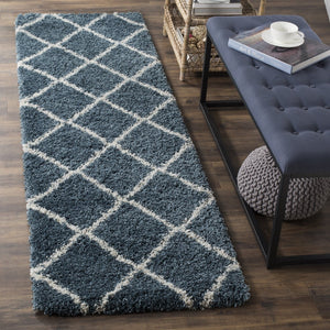 Safavieh Hudson Plush Shag Flokati Round Rug In Slate Blue And Ivory — Soft High-Pile Polypropylene, Turkish Crafted 4'-0" x 4'-0" SGH281L-4R