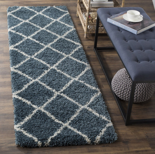 Safavieh Hudson Plush Shag Flokati Round Rug In Slate Blue And Ivory — Soft High-Pile Polypropylene, Turkish Crafted 4'-0" x 4'-0" SGH281L-4R