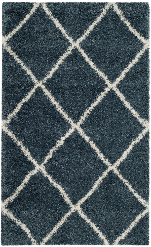 Safavieh Hudson Plush Shag Flokati Round Rug In Slate Blue And Ivory — Soft High-Pile Polypropylene, Turkish Crafted 4'-0" x 4'-0" SGH281L-4R
