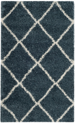 Safavieh Hudson Slate Blue & Ivory Geometric Shag Rug — Plush Flokati-Style Polypropylene, Cozy Modern Accent 4'-0" x 4'-0" SGH281L-4SQ