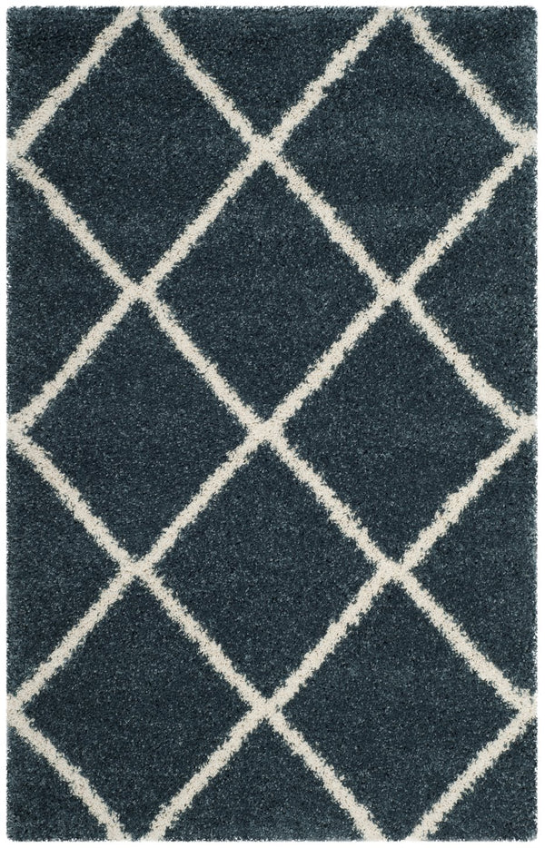 Safavieh Hudson Plush Shag Flokati Round Rug In Slate Blue And Ivory — Soft High-Pile Polypropylene, Turkish Crafted 4'-0" x 4'-0" SGH281L-4R