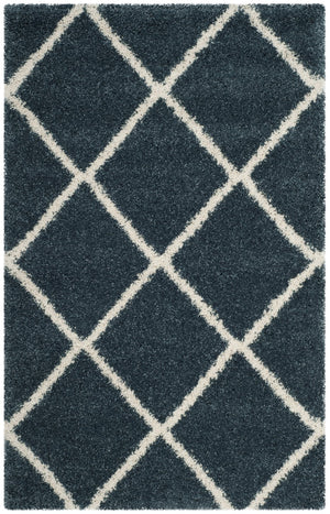 Safavieh Hudson Slate Blue & Ivory Geometric Shag Rug — Plush Flokati-Style Polypropylene, Cozy Modern Accent 4'-0" x 4'-0" SGH281L-4SQ