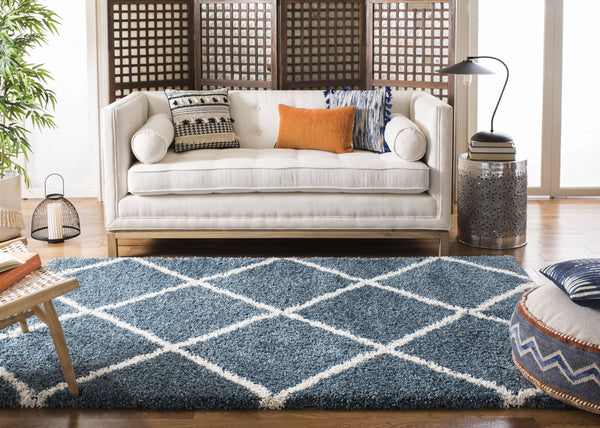 Safavieh Hudson Plush Shag Flokati Round Rug In Slate Blue And Ivory — Soft High-Pile Polypropylene, Turkish Crafted 4'-0" x 4'-0" SGH281L-4R