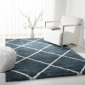 Safavieh Hudson Slate Blue & Ivory Geometric Shag Rug — Plush Flokati-Style Polypropylene, Cozy Modern Accent 4'-0" x 4'-0" SGH281L-4SQ