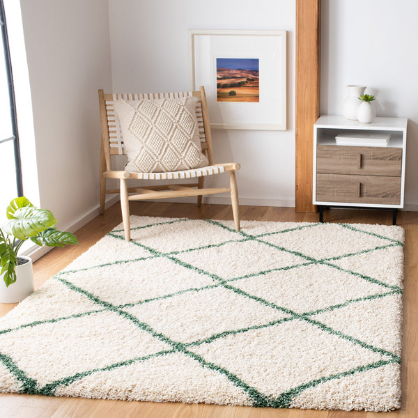 Safavieh Hudson Plush Round Shag Flokati Rug — Ivory & Green Blend, Thick 1.75" Pile, Cozy Textured Accent 4'-0" x 4'-0" SGH281X-4R