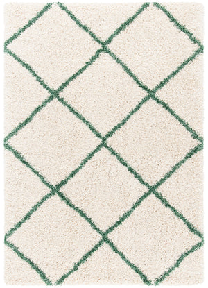 Safavieh Hudson Plush Shag Rug Ivory & Green Square — Deep 1¾" Pile, Stain-Resistant Polypropylene Comfort 4'-0" x 4'-0" SGH281X-4SQ