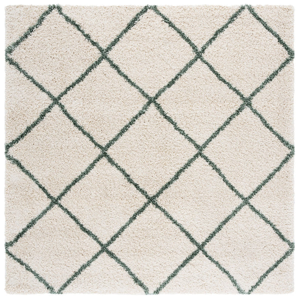 Safavieh Hudson Plush Shag Rug Ivory & Green Square — Deep 1¾" Pile, Stain-Resistant Polypropylene Comfort 4'-0" x 4'-0" SGH281X-4SQ
