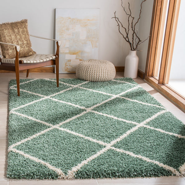 Safavieh Hudson Plush Shag Round Rug In Green And Ivory — Luxurious Flokati Pile, Durable Stain-Resistant Finish 4'-0" x 4'-0" SGH281Y-4R