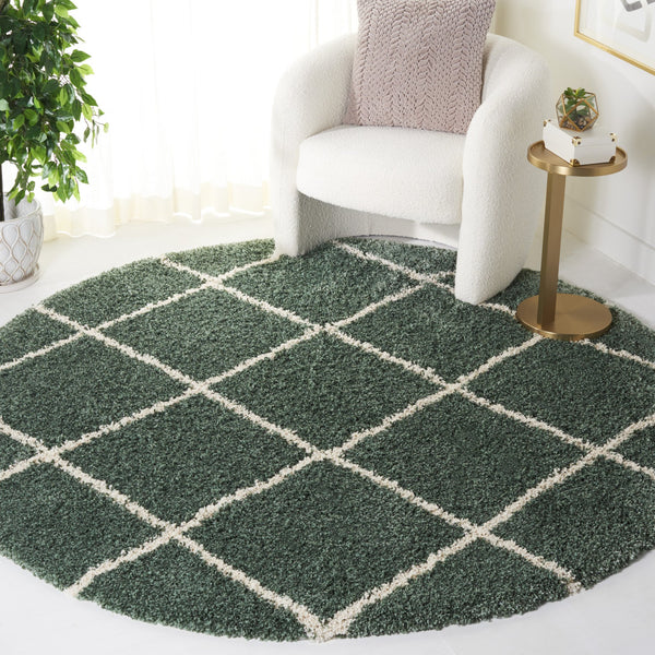 Safavieh Hudson Plush Shag Round Rug In Green And Ivory — Luxurious Flokati Pile, Durable Stain-Resistant Finish 4'-0" x 4'-0" SGH281Y-4R