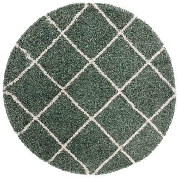 Safavieh Hudson Plush Shag Round Rug In Green And Ivory — Luxurious Flokati Pile, Durable Stain-Resistant Finish 4'-0" x 4'-0" SGH281Y-4R