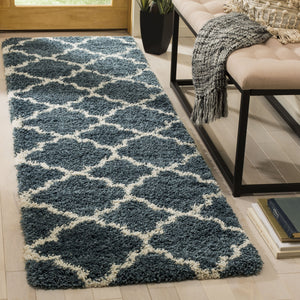 Safavieh Hudson Plush Slate Blue & Ivory Shag Rug With Flokati Pile, Trellis Design, Durable Polypropylene, Turkey-Made 4'-0" x 4'-0" SGH282L-4SQ