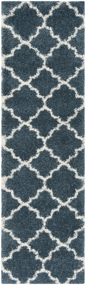 Safavieh Hudson Plush Slate Blue & Ivory Shag Rug With Flokati Pile, Trellis Design, Durable Polypropylene, Turkey-Made 4'-0" x 4'-0" SGH282L-4SQ