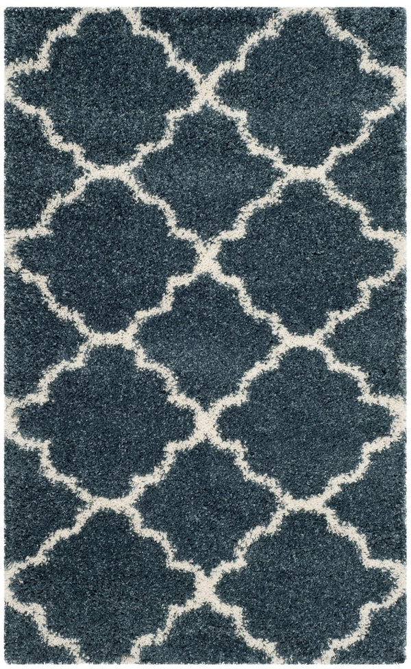 Safavieh Hudson Plush Slate Blue & Ivory Shag Rug With Flokati Pile, Trellis Design, Durable Polypropylene, Turkey-Made 4'-0" x 4'-0" SGH282L-4SQ