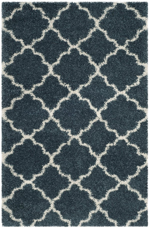 Safavieh Hudson Plush Slate Blue & Ivory Shag Rug With Flokati Pile, Trellis Design, Durable Polypropylene, Turkey-Made 4'-0" x 4'-0" SGH282L-4SQ